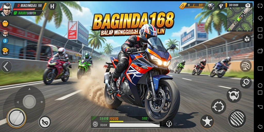Tangkapan layar menunjukkan aksi seru balapan motor dalam BAGINDA168.