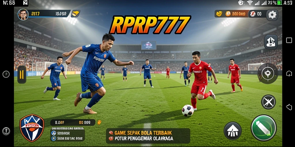 Screenshot gameplay RPRP777 menampilkan aksi sepak bola yang menegangkan.