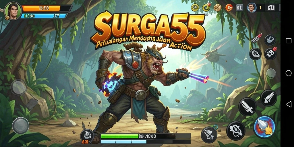 Tampilan seru dari gameplay action SURGA55 yang menegangkan.